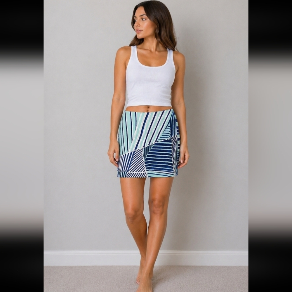 NIC+ ZOE blue patterned mini skirt 2P petite